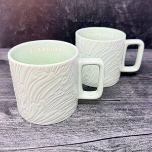 2 (Pair) Starbucks Mint Green Textured Ceramic Mugs 14 oz Textured